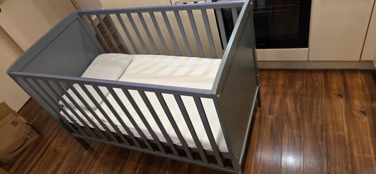 Baby Elegance Elle Cot Grey with mattress and Clev - Image 1