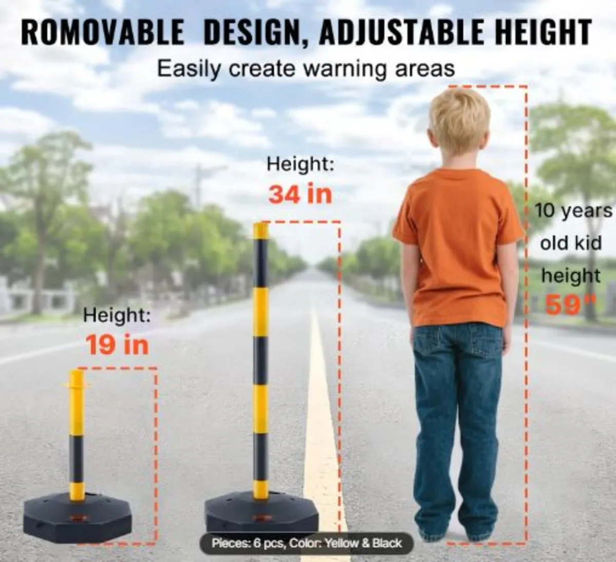 djustable Traffic Delineator Post Cones, 6 Pack, - Image 2