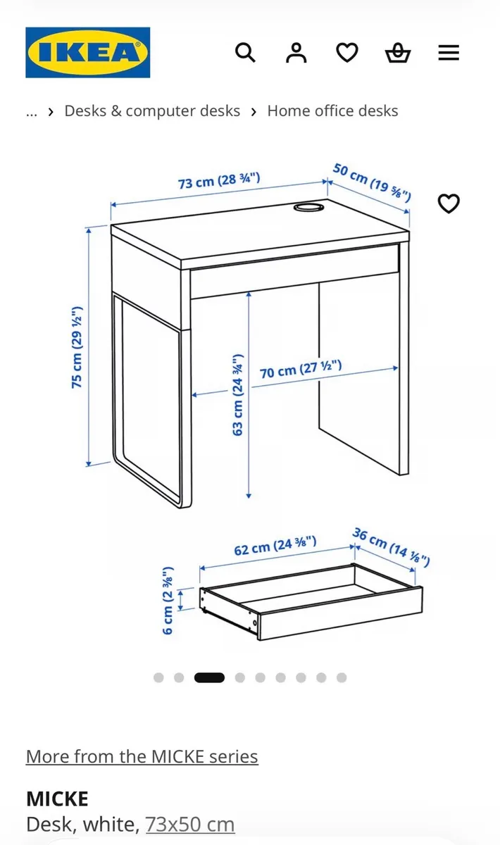 White desk Ikea 73x50cm - Image 4
