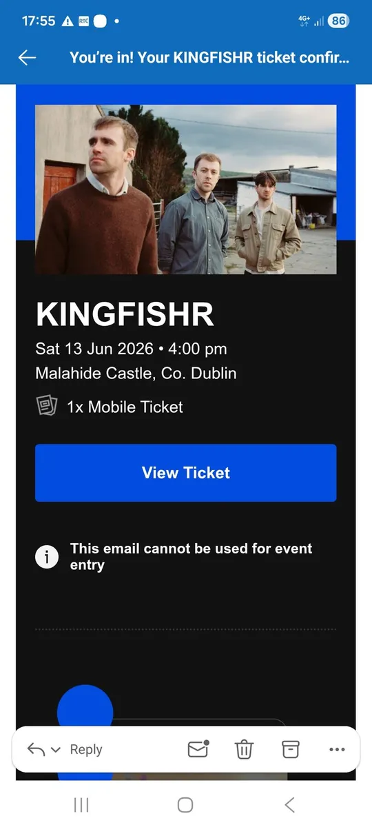 Kingfishr concert ticket Malahide Castle
