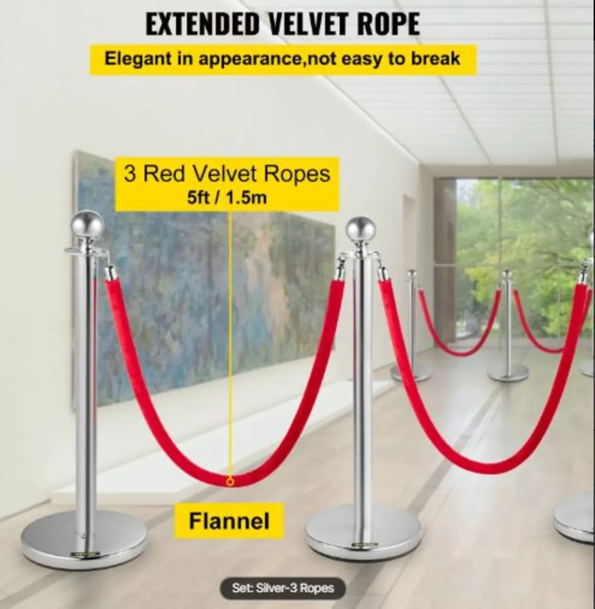 Stanchion Post with Velvet Ropes, 6-Pack Crowd - Image 2
