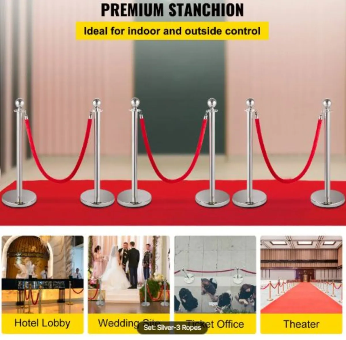 Stanchion Post with Velvet Ropes, 6-Pack Crowd - Image 3
