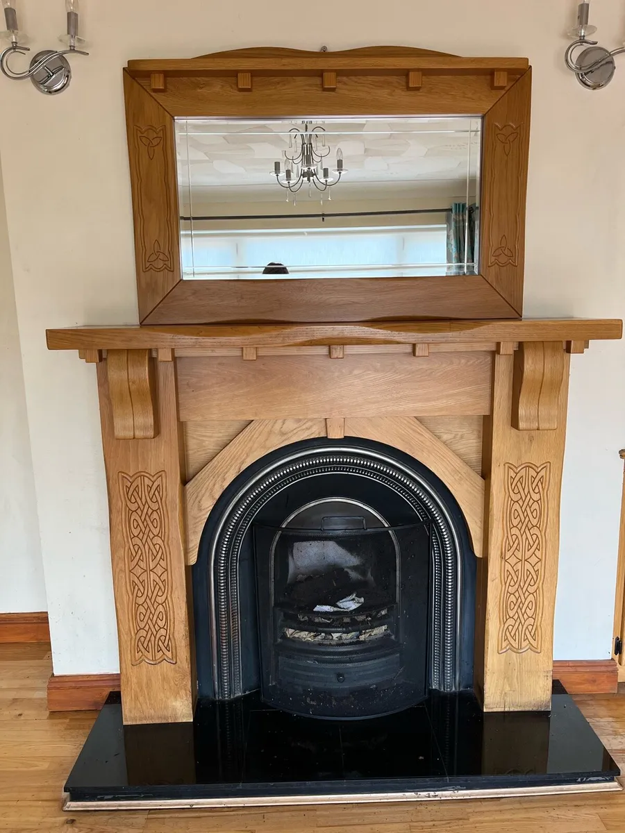 Beautiful Solid Oak Fireplace and Mirror - Image 1