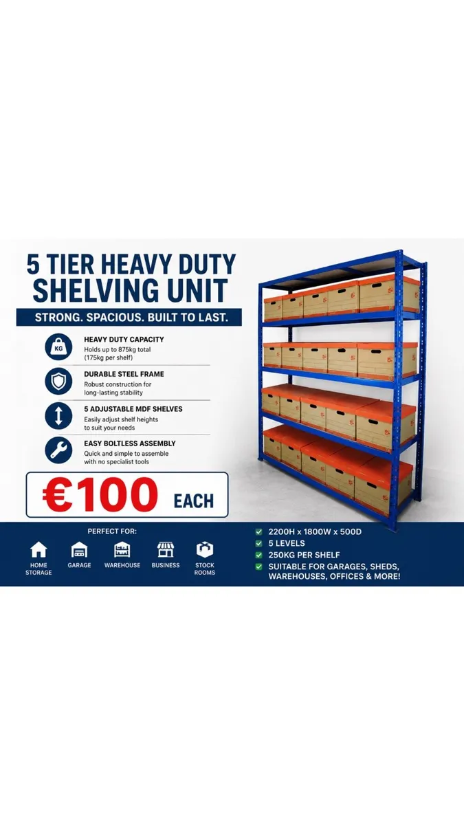 Shelving 2200h x 1800w x 500d 5 Level 250kg - Image 1