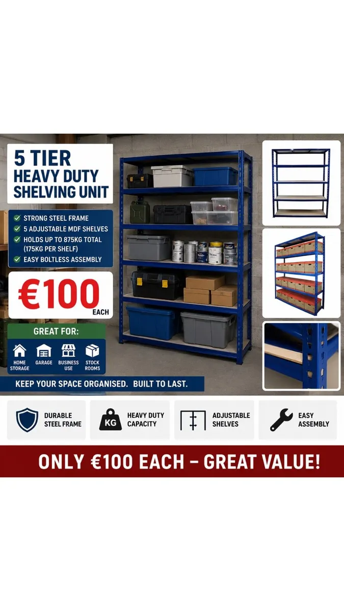 Shelving 2200h x 1800w x 500d 5 Level 250kg - Image 2