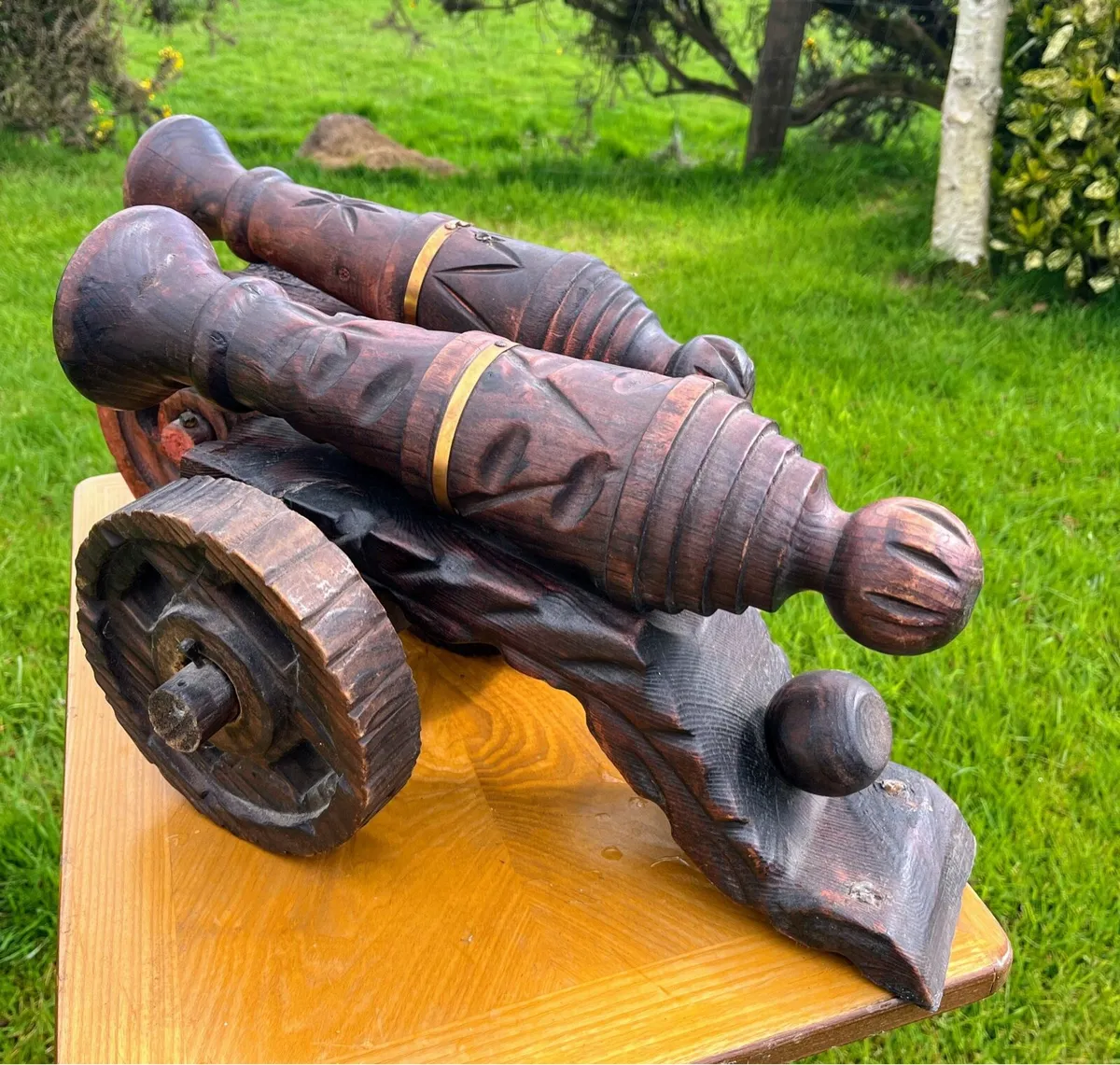 Pair of large Vintage wooden carved cannons - Image 4