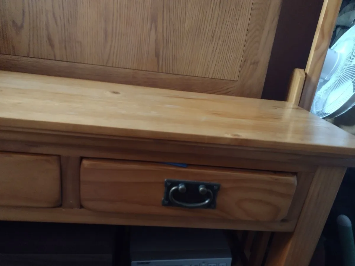 Heavy antique pine Hall table with shelf/drawers - Image 4
