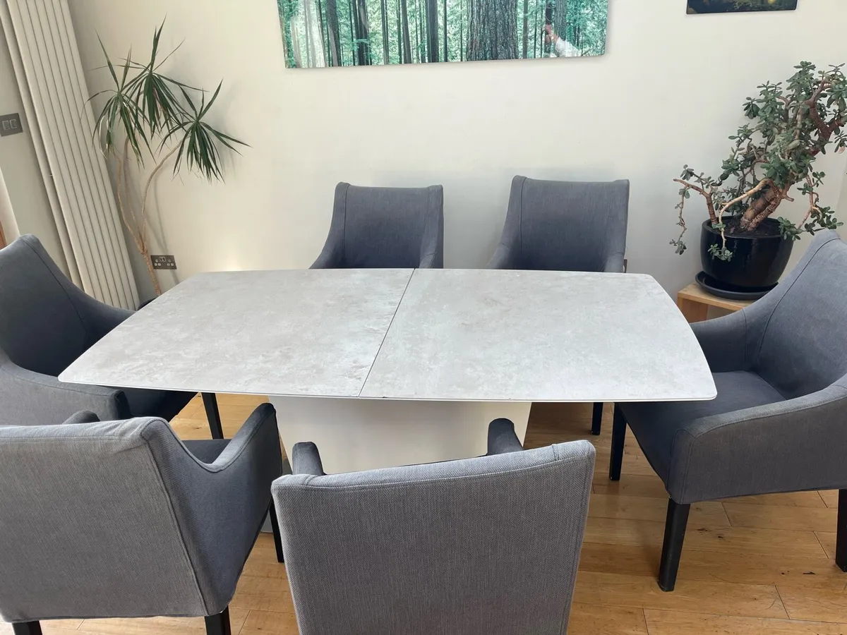 6 Modern Grey Dining Chairs With Armrests - Image 4