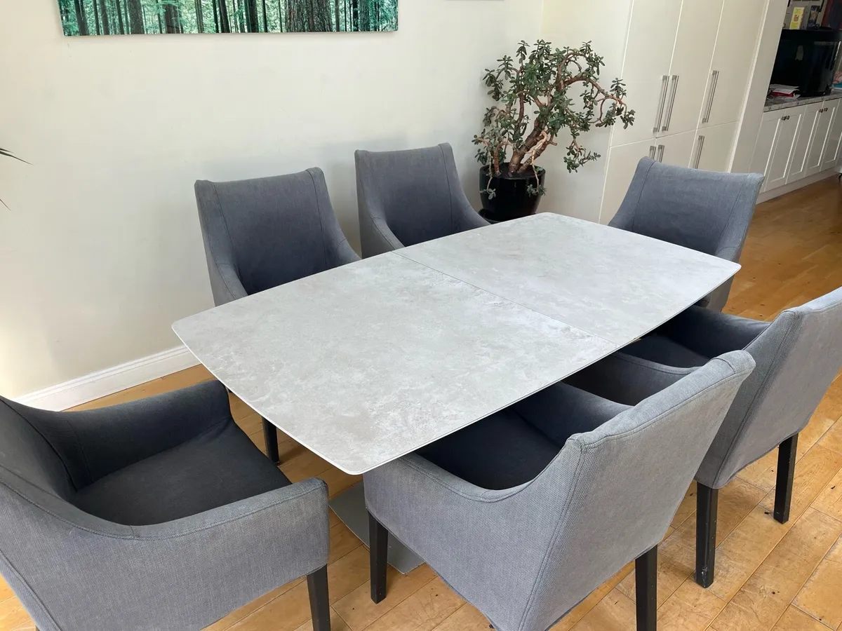 6 Modern Grey Dining Chairs With Armrests - Image 1