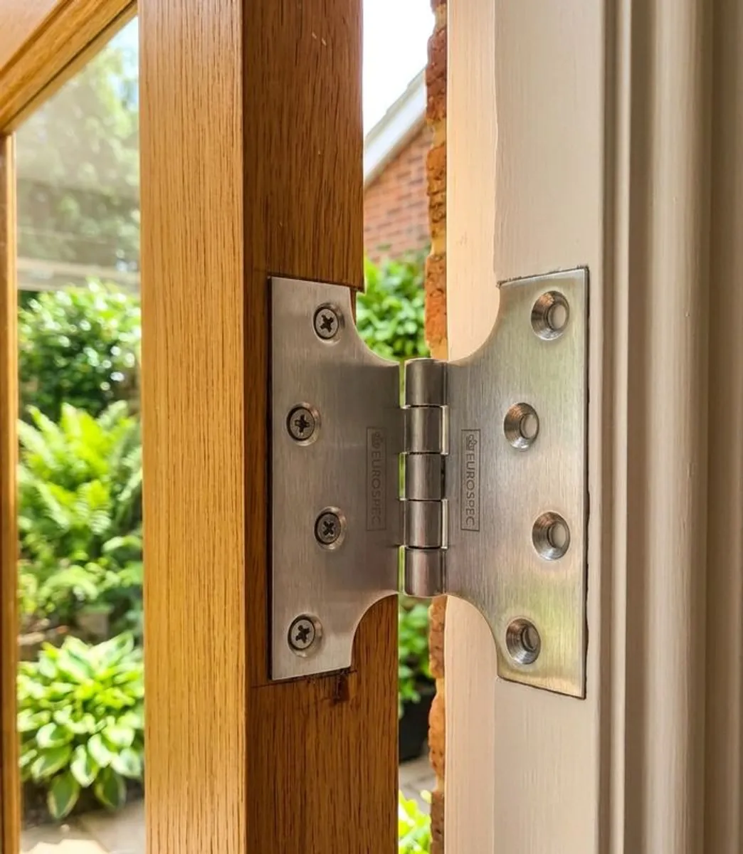 Premium Solid Oak Glazed Double Doors - 180 degree Fold-Back Hinges - Image 3