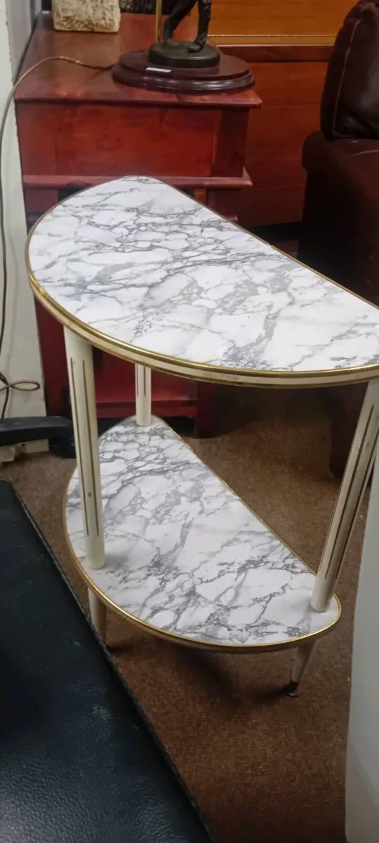 Retro Faux Marble Demi Lune Lamp Table