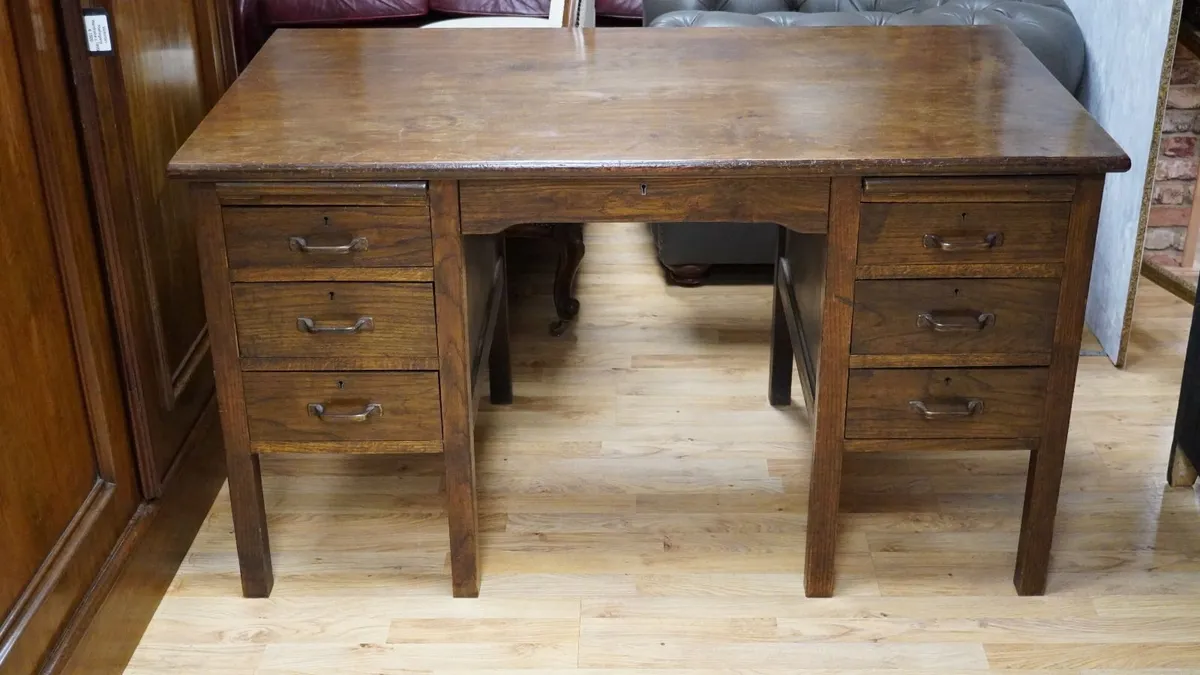 Vintage Oak Office Desk - Image 2