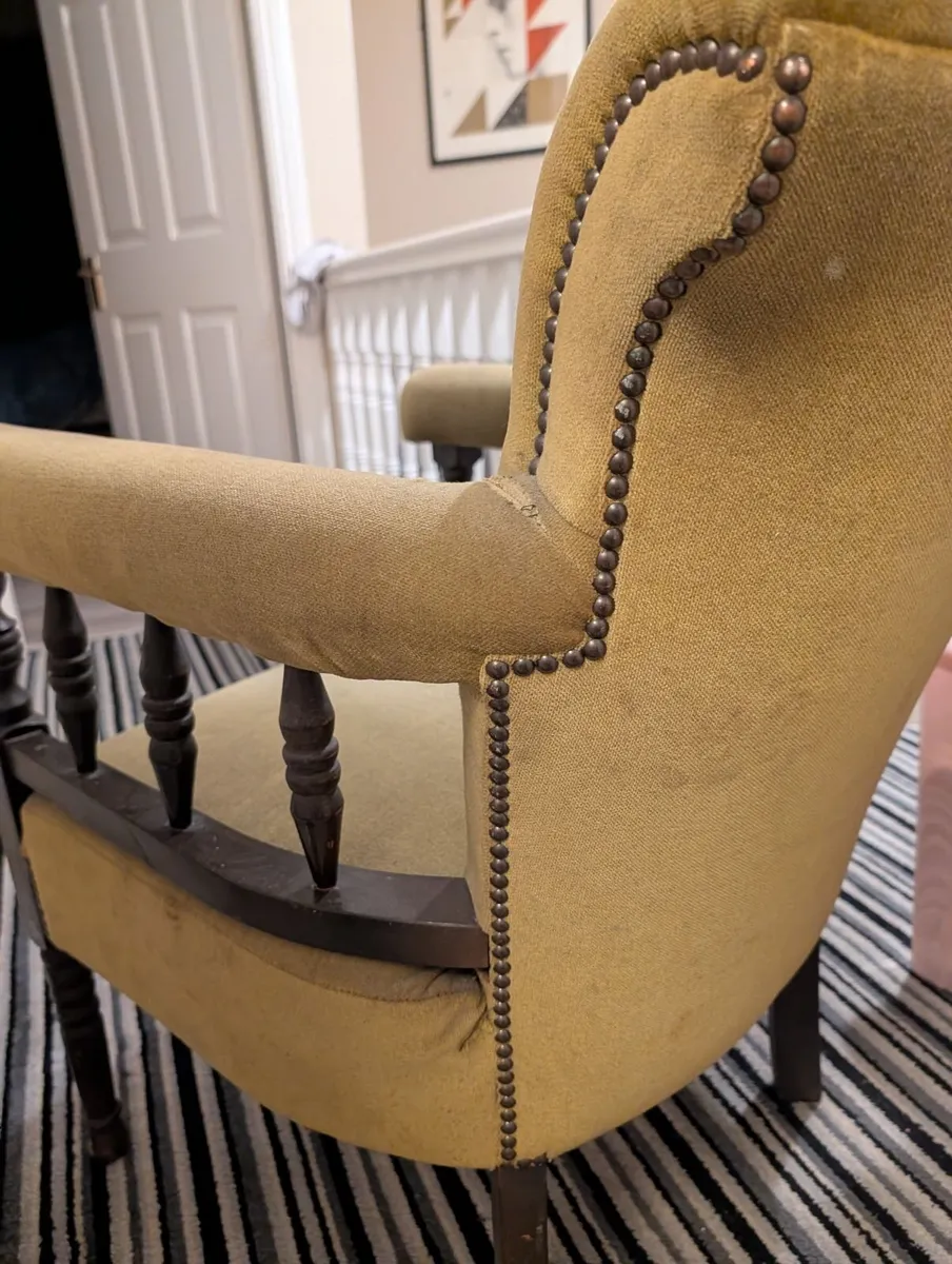 green upholstery antique chair - Image 4