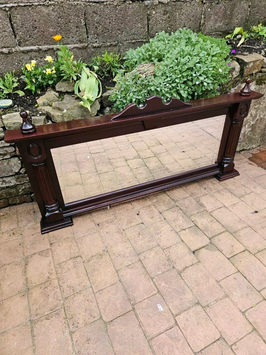large antique mahogany overmantle mirror - Image 3