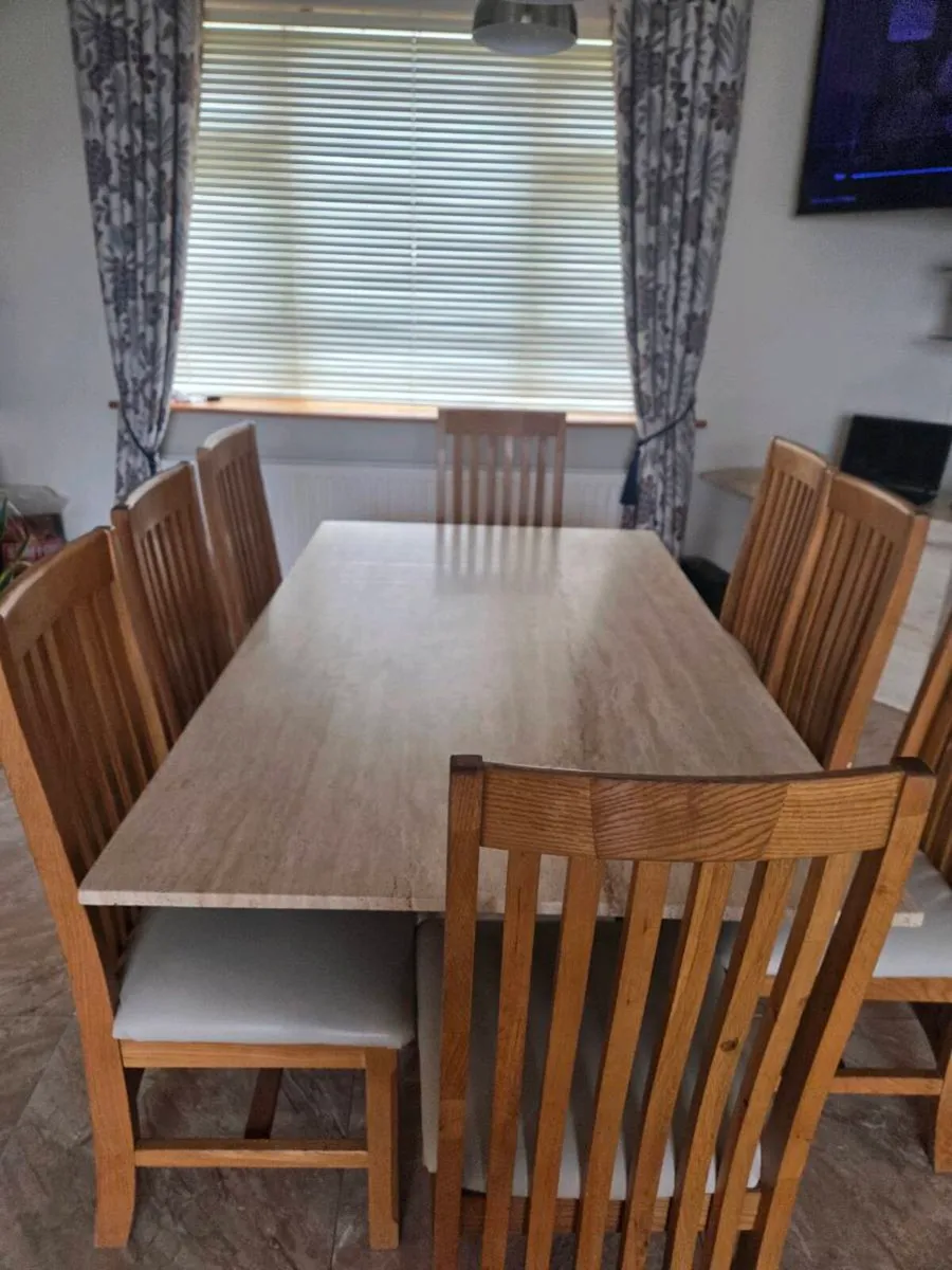 Stone Dining Table with 8 Solid Wood Chairs - Image 1