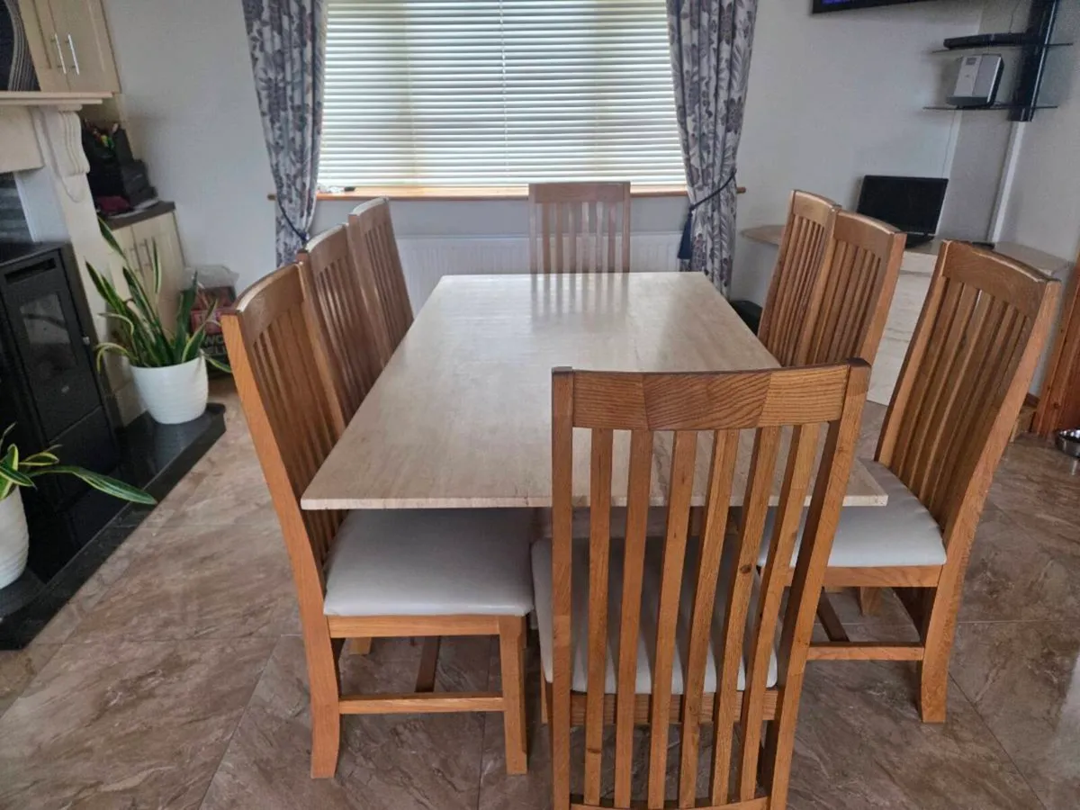 Stone Dining Table with 8 Solid Wood Chairs - Image 2