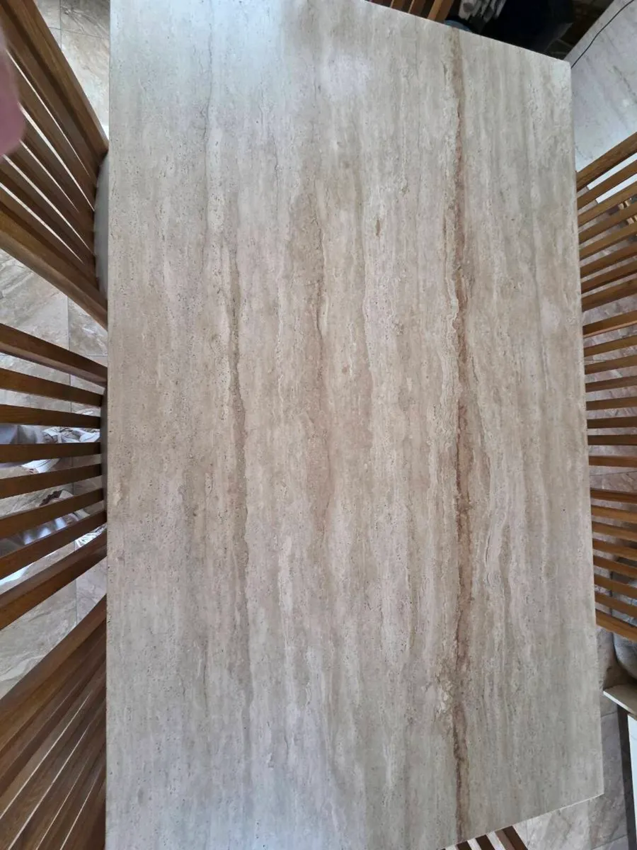 Stone Dining Table with 8 Solid Wood Chairs - Image 3