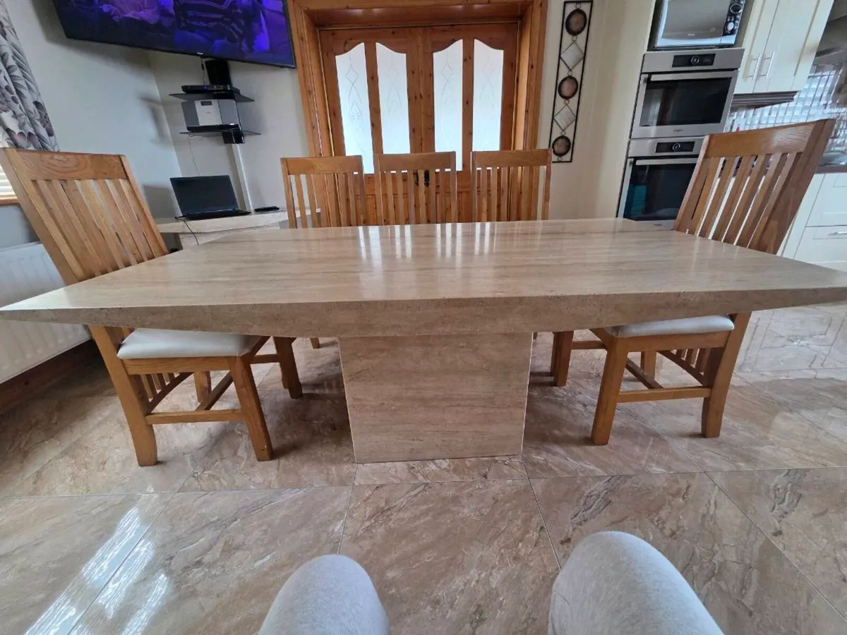 Stone Dining Table with 8 Solid Wood Chairs - Image 4