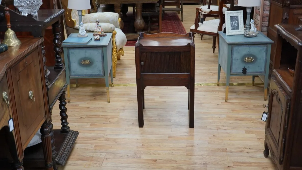 George III Tambour Front Tray Top Bedside Cabinet - Image 1
