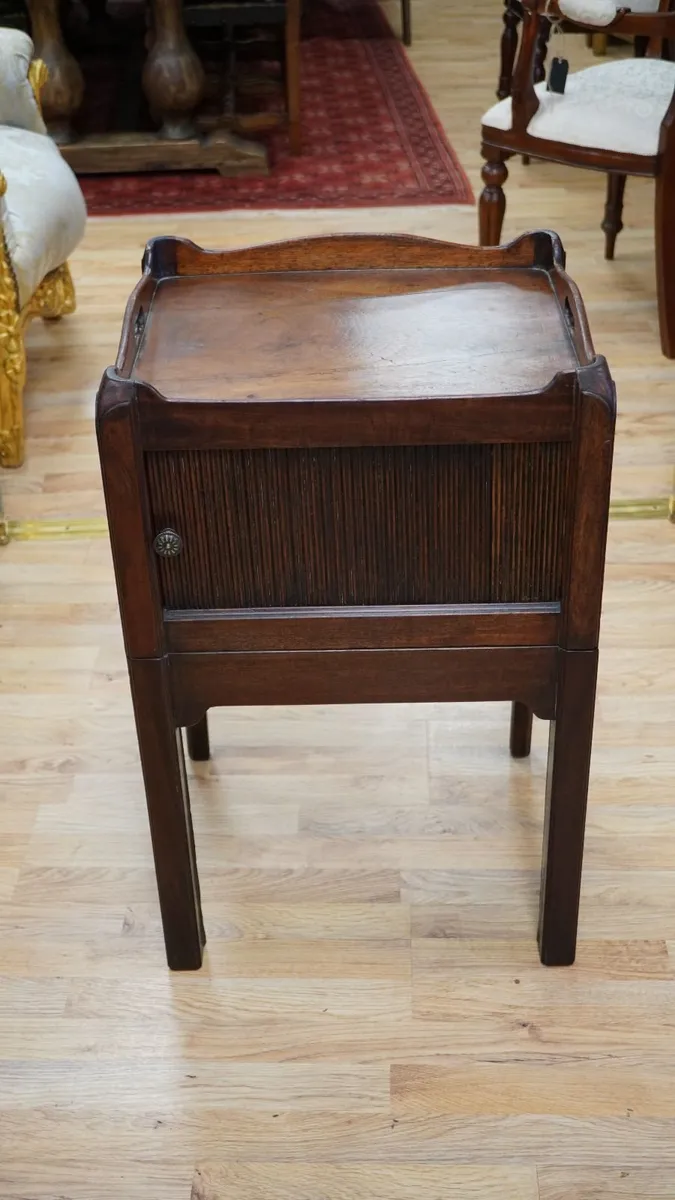 George III Tambour Front Tray Top Bedside Cabinet - Image 2