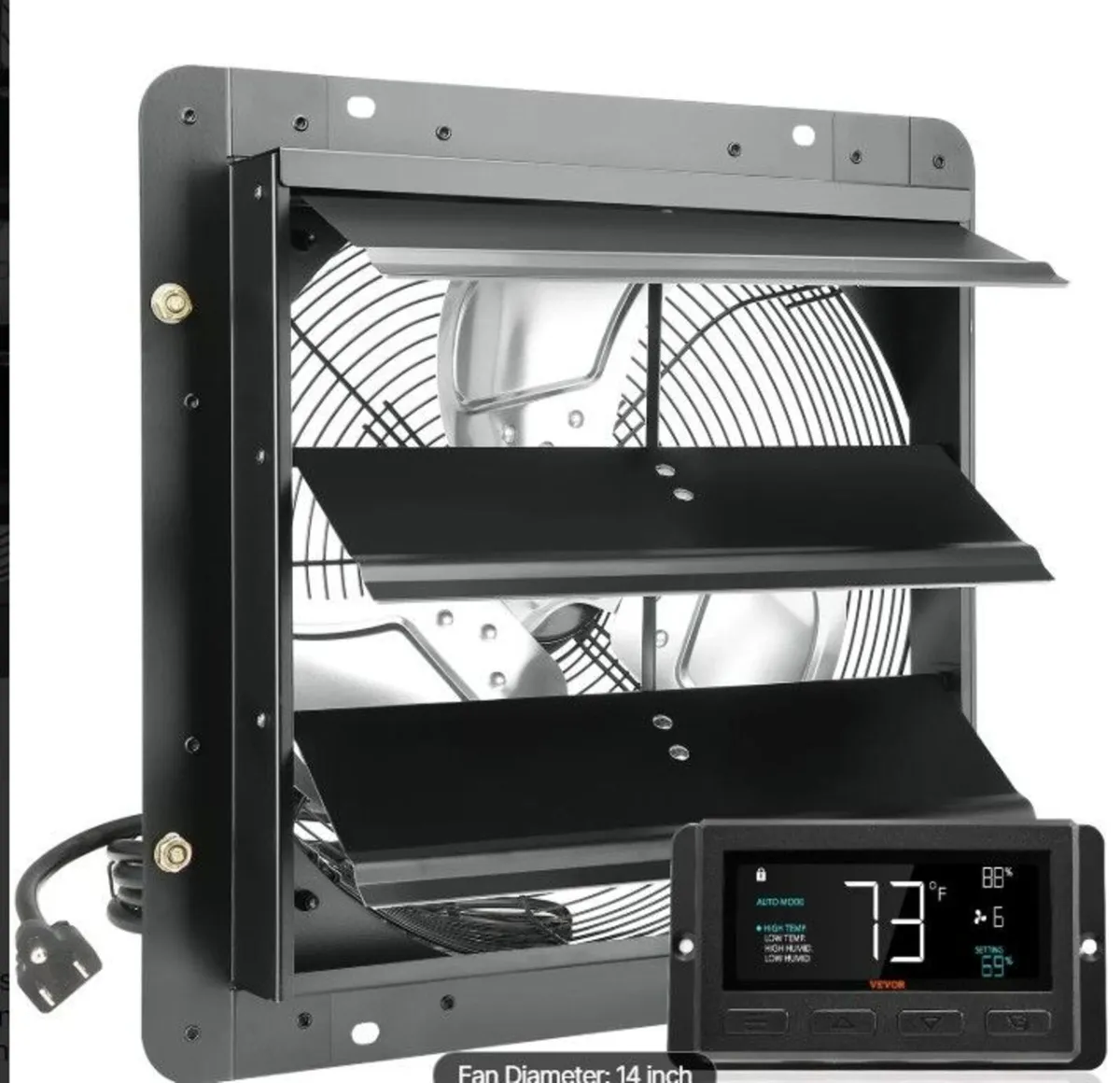 14-Inch Metal Exhaust Fan with Temperature & Humid - Image 1