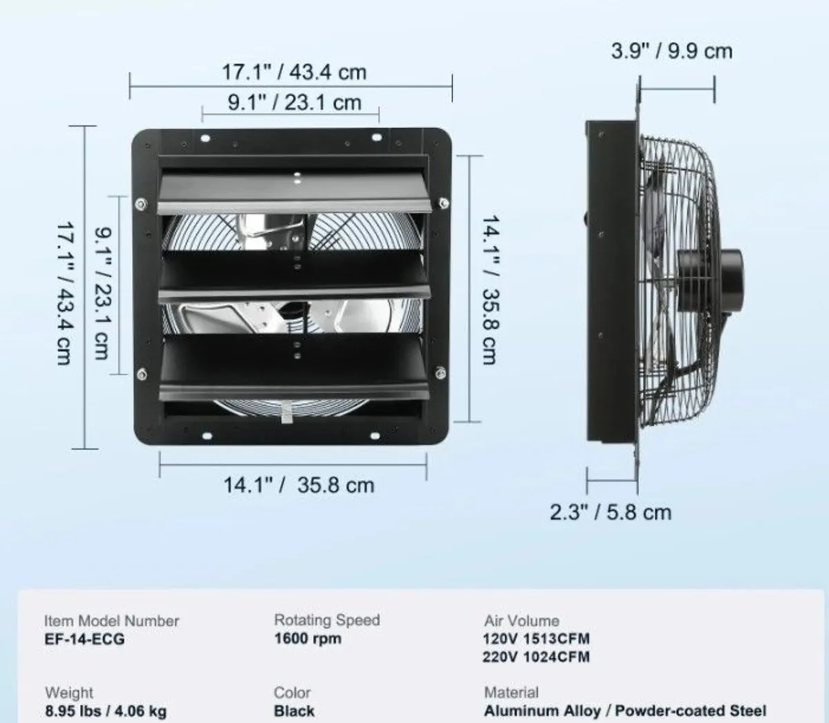 14-Inch Metal Exhaust Fan with Temperature & Humid - Image 3