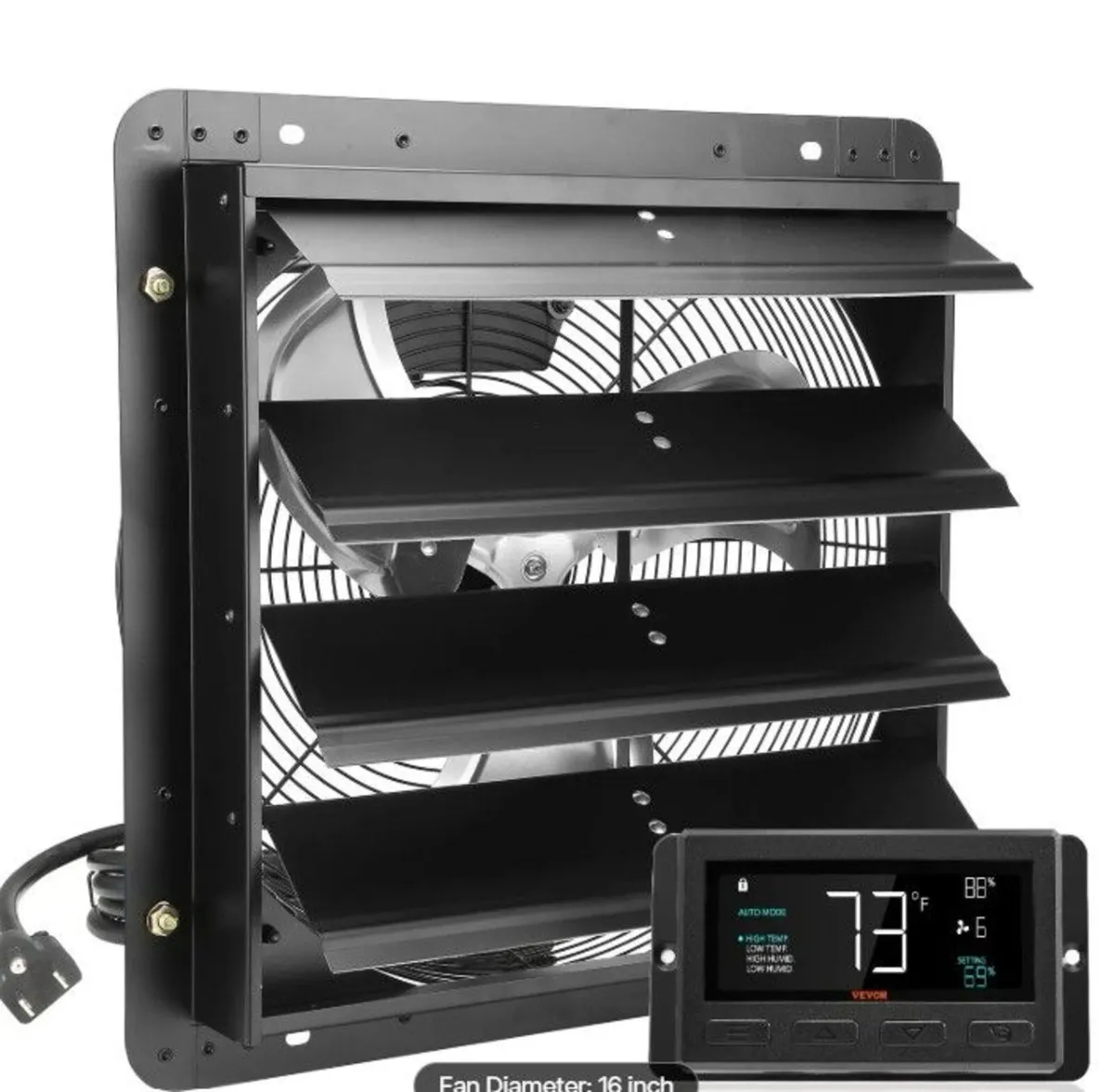 16-Inch Metal Exhaust Fan with Temperature & Humid - Image 1