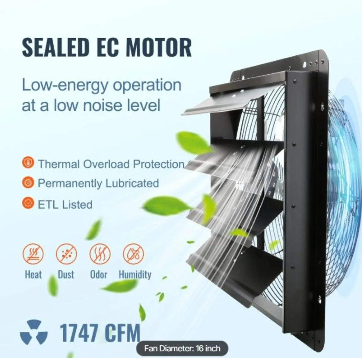 16-Inch Metal Exhaust Fan with Temperature & Humid - Image 4