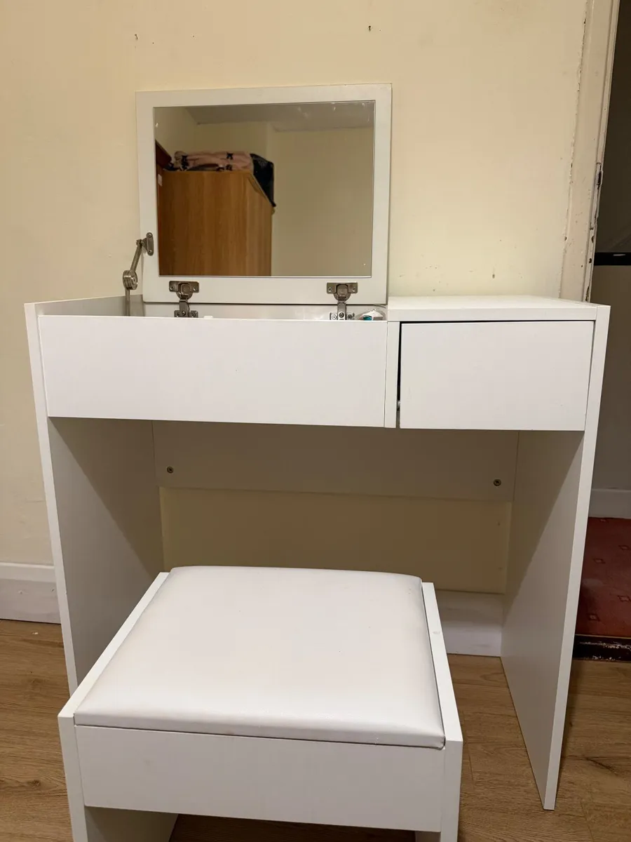 Portland White Dressing Table Set with Mirror - Image 2