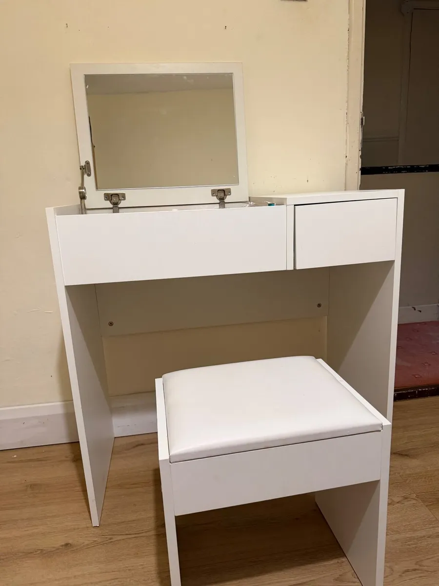Portland White Dressing Table Set with Mirror - Image 4