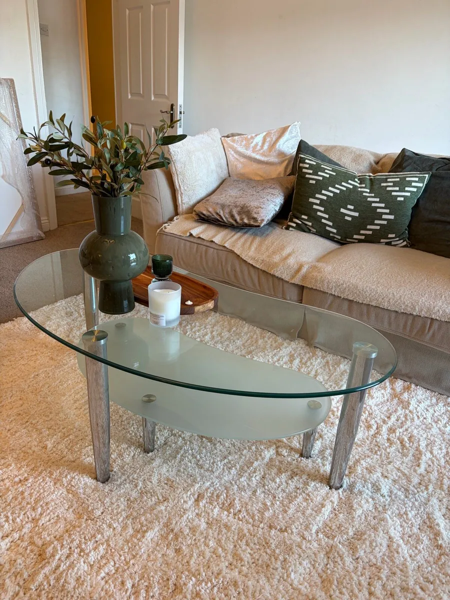 Modern 2-Part Glass Coffee table with Chrome legs - Image 1