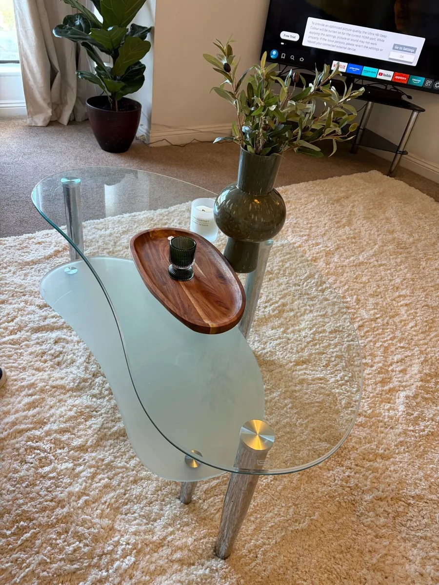 Modern 2-Part Glass Coffee table with Chrome legs - Image 2