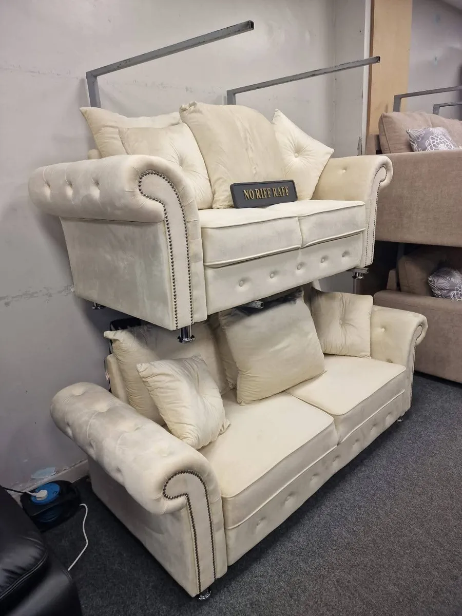 Brand New Olympia Grey & Cream Fabric Sofa Set - Image 1