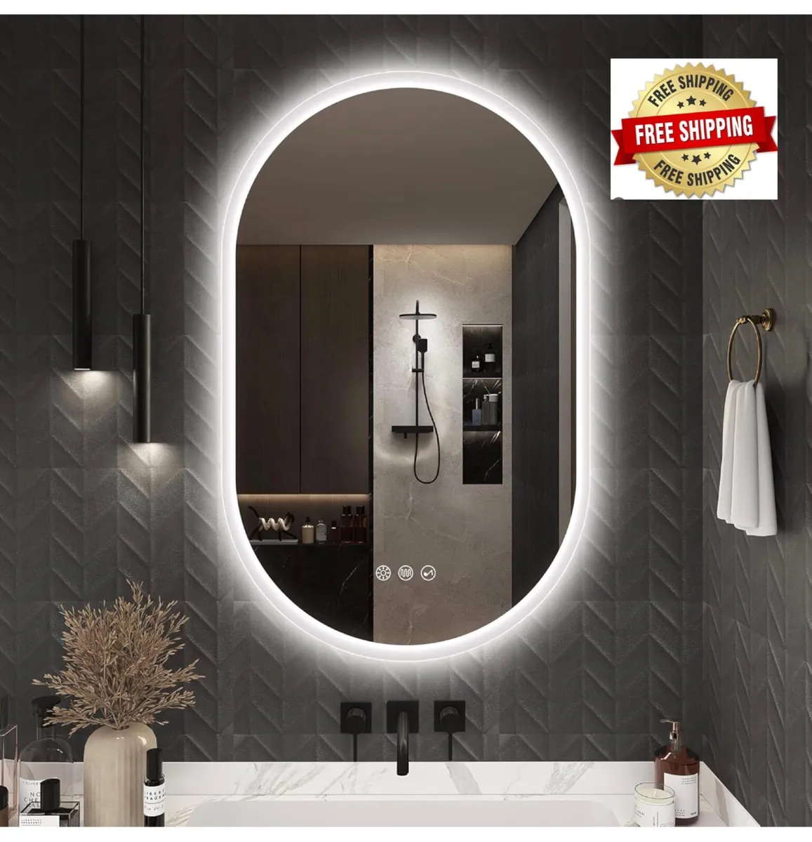 Oval Bluetooth Bathroom Mirror with LED Lights 500 - Image 1