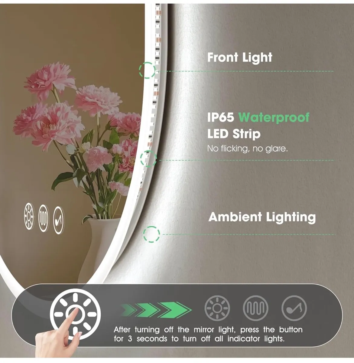 Oval Bluetooth Bathroom Mirror with LED Lights 500 - Image 3