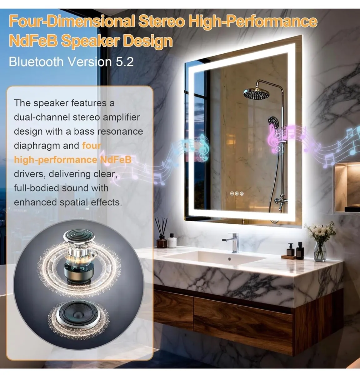 500 * 700 mm LED Bathroom Mirror with Lights,Bluet - Image 2