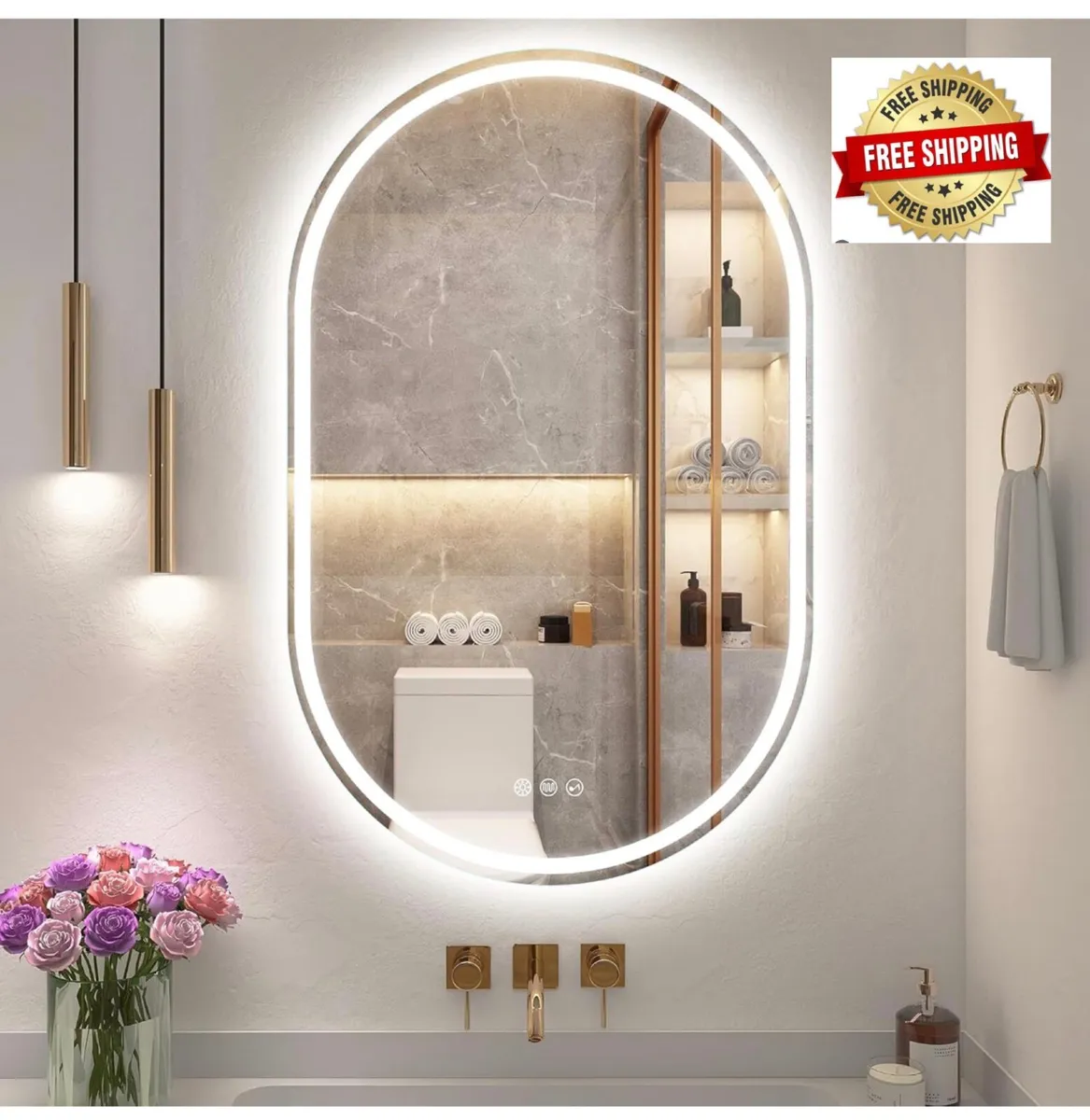 Oval Bathroom Mirror with LED Lights 500x800mm, Bl - Image 1