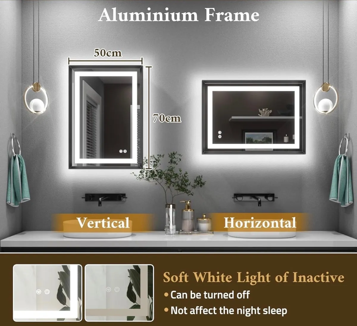 Black Bathroom Mirror with Led Lights 50x70cm, Ant - Image 3
