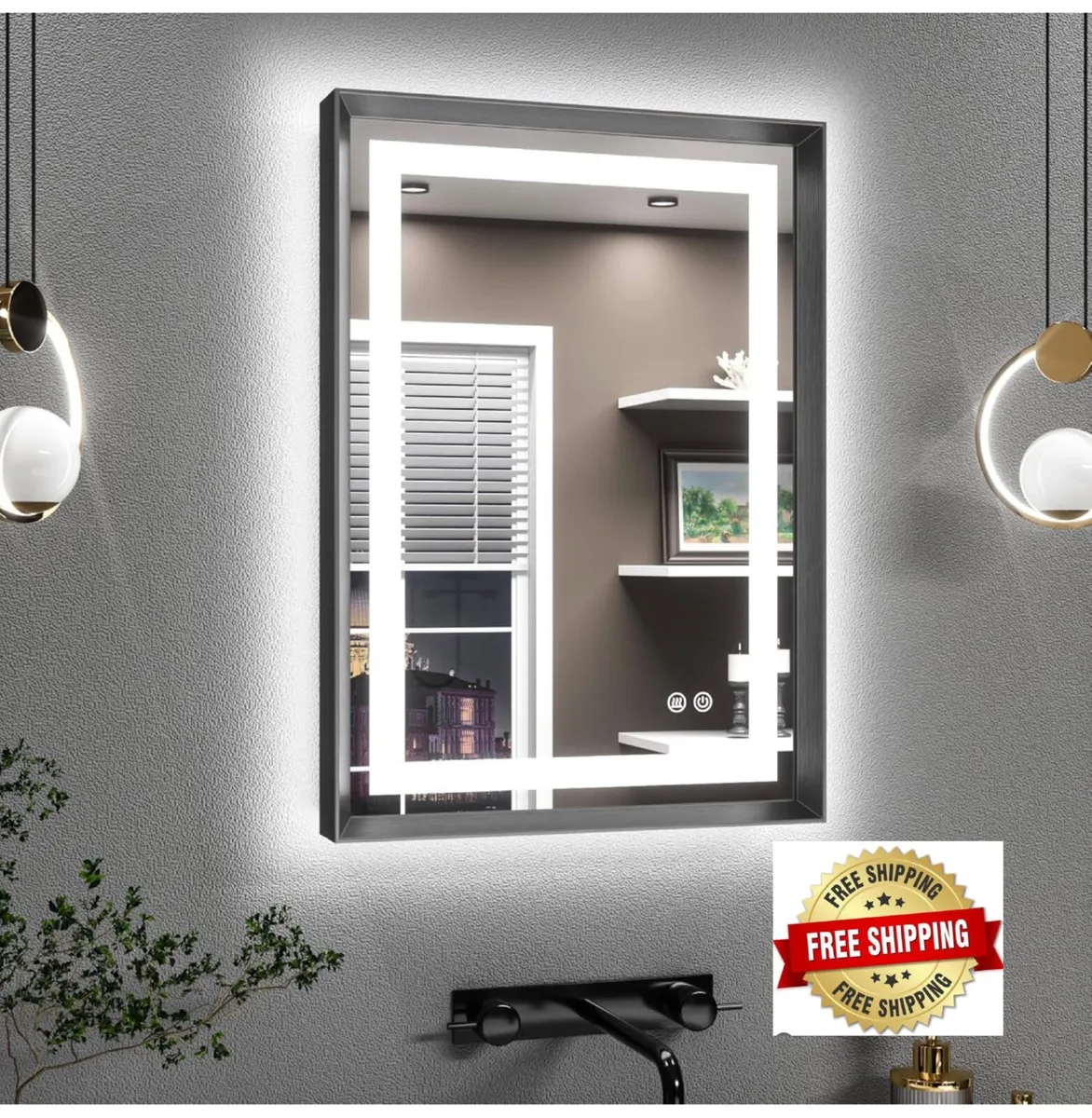 Black Bathroom Mirror with Led Lights 50x70cm, Ant - Image 1