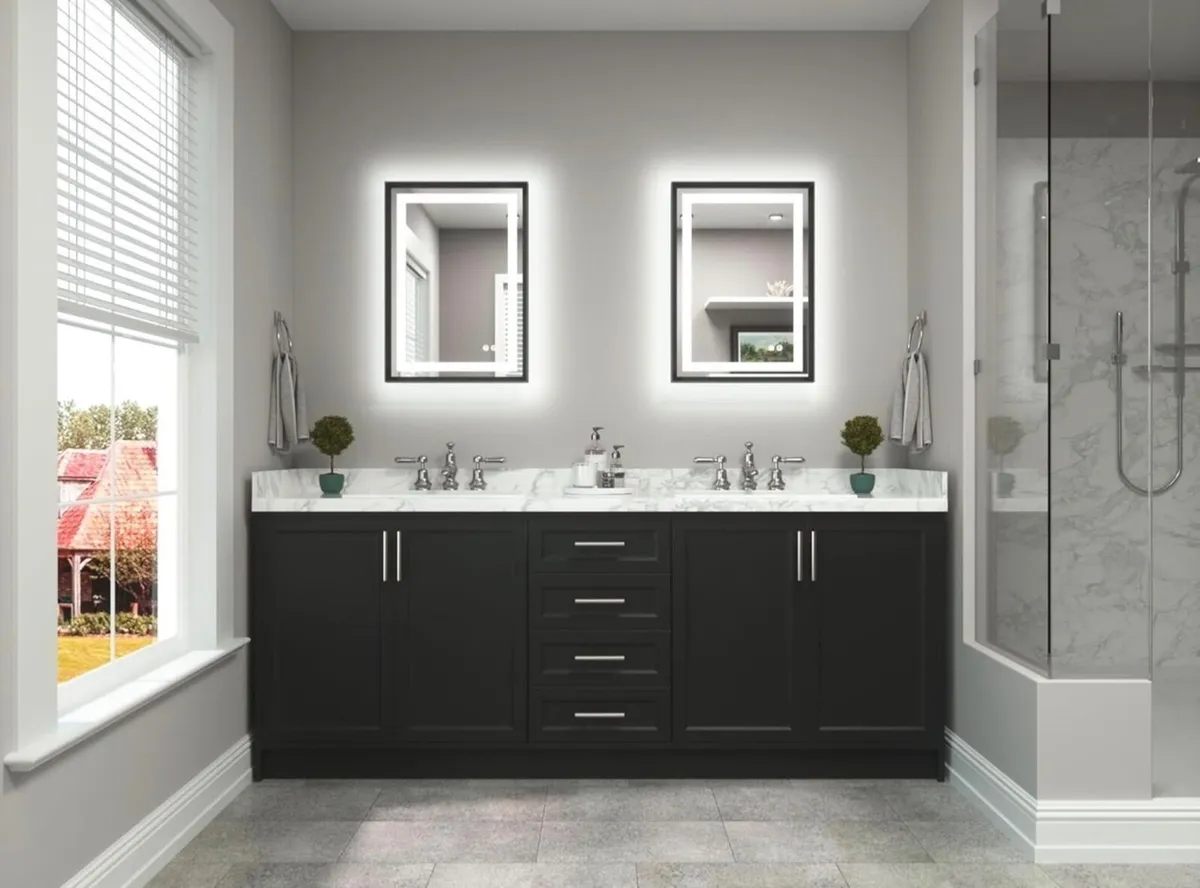 Black Bathroom Mirror with Led Lights 50x70cm, Ant - Image 1