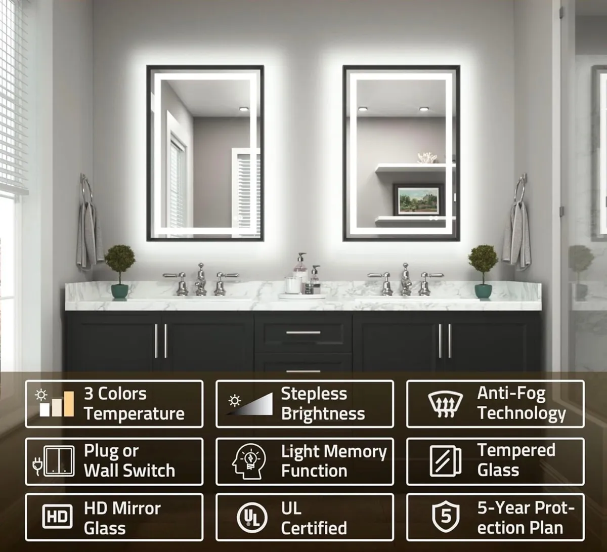 Black Bathroom Mirror with Led Lights 50x70cm, Ant - Image 3
