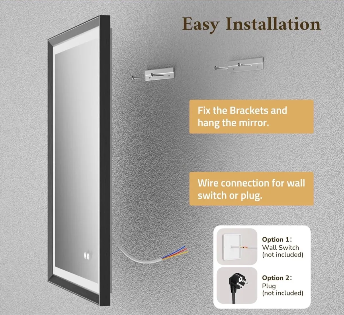 Black Bathroom Mirror with Led Lights 50x70cm, Ant - Image 4