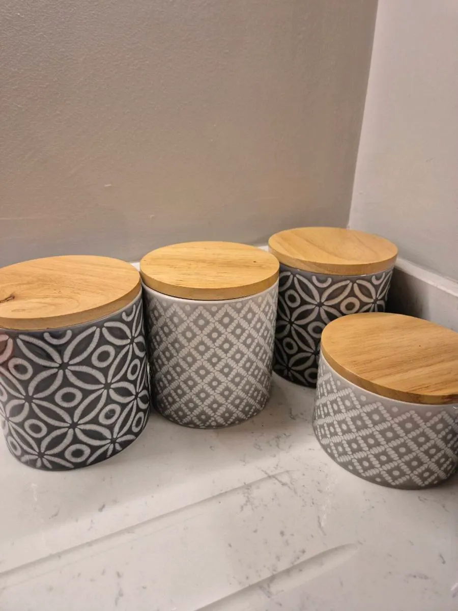 Set of 4 Tea, Coffee, Sugar Ceramic Cannisters - Image 1