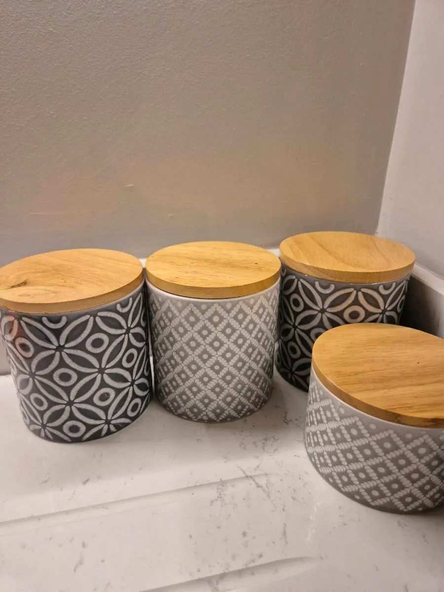 Set of 4 Tea, Coffee, Sugar Ceramic Cannisters - Image 2
