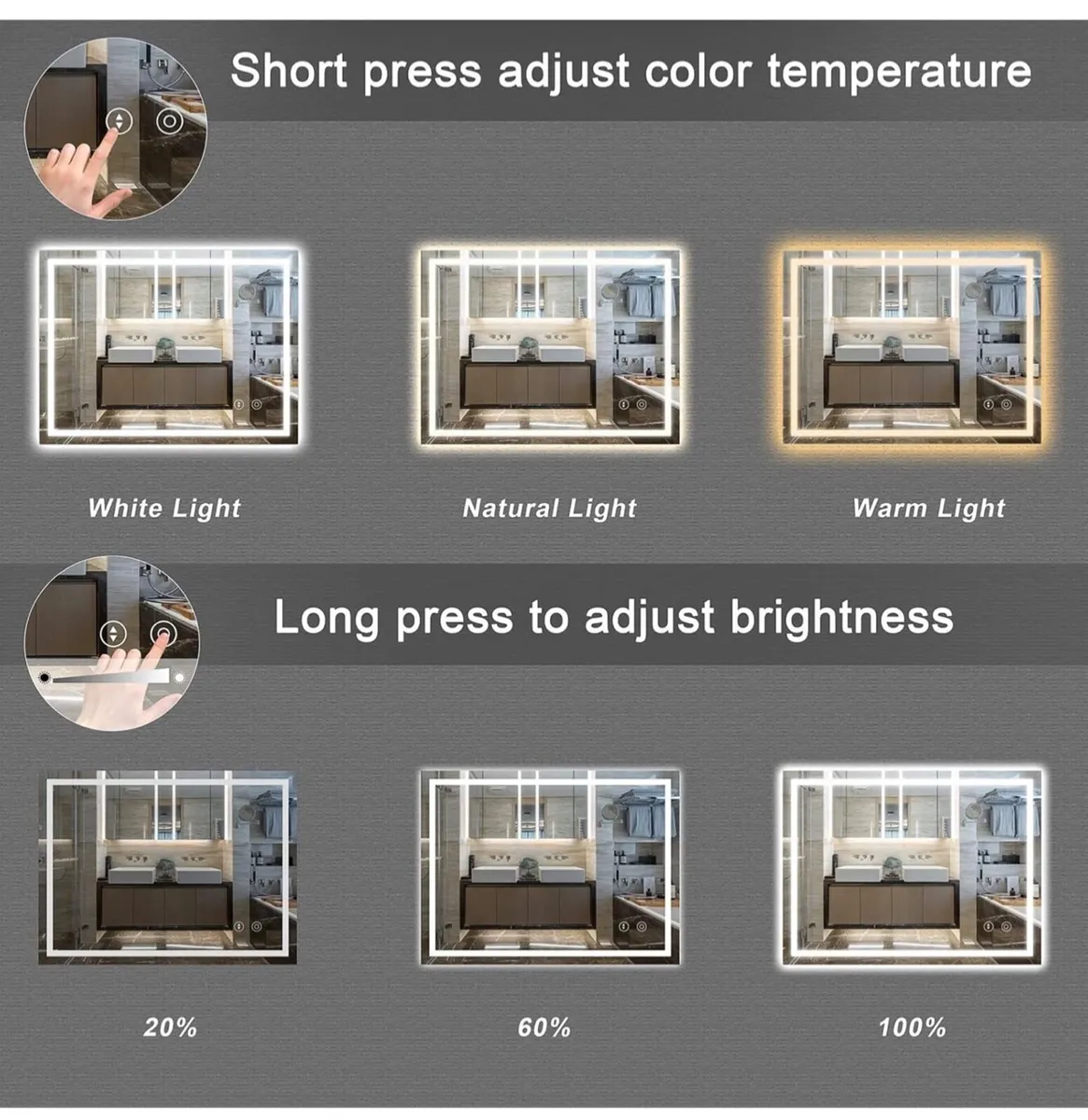 Bathroom Mirror with LED Lights, 500x700 MM Illumi - Image 2