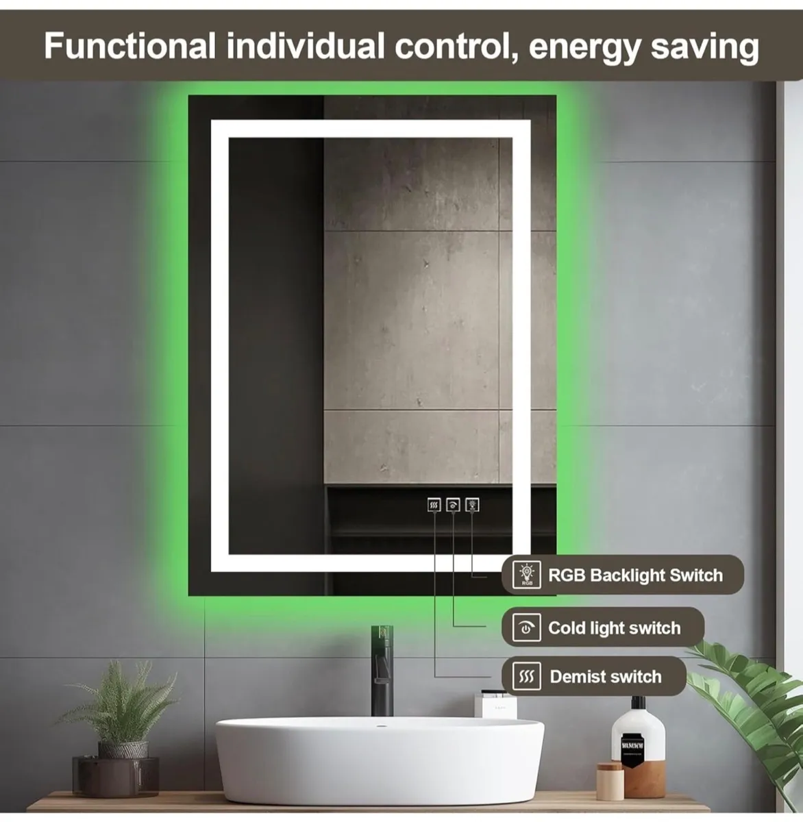 Smart Illuminated Wall Mirror for Bathroom, 70x50c - Image 3