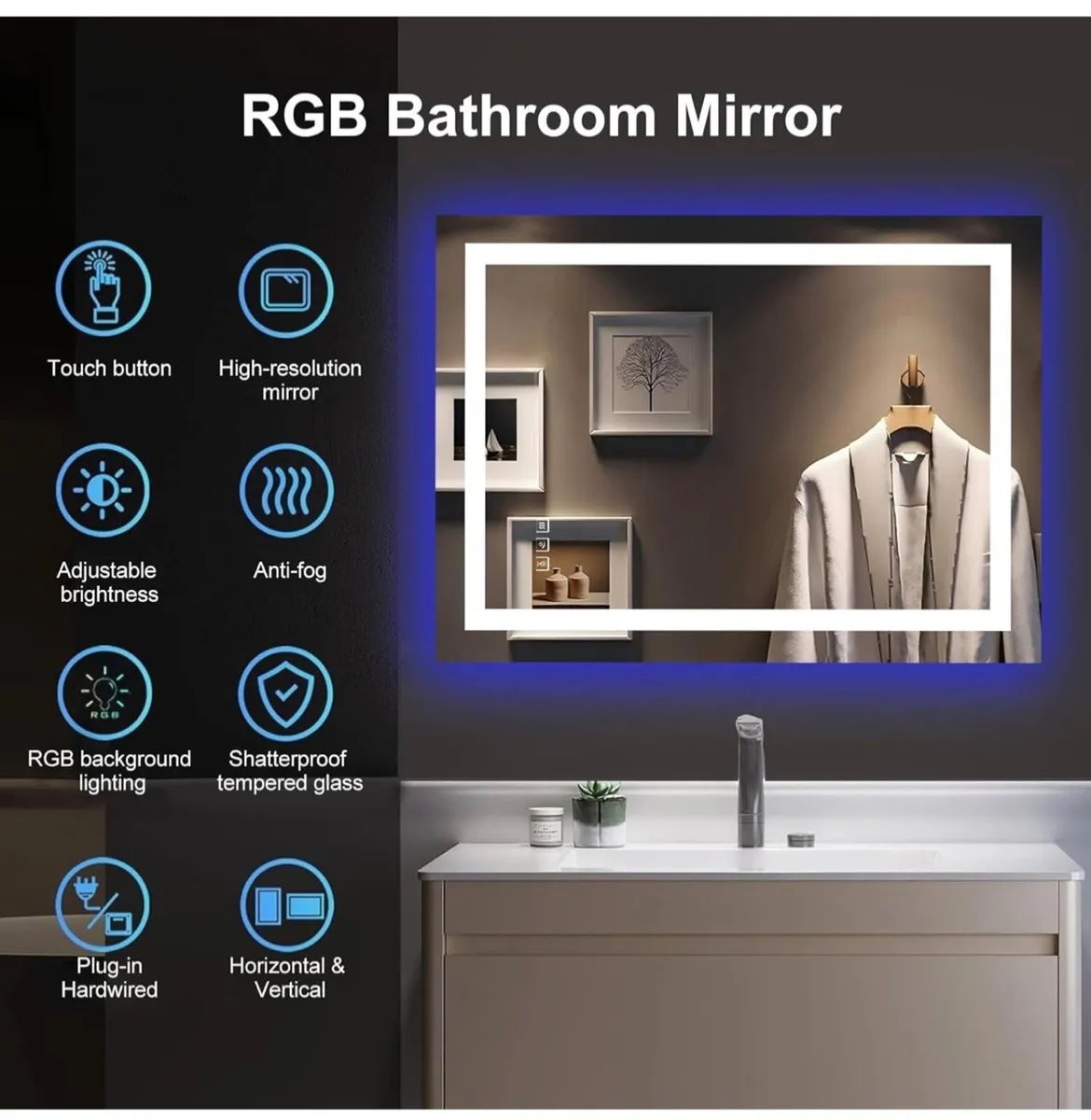 Smart Illuminated Wall Mirror for Bathroom, 70x50c - Image 3