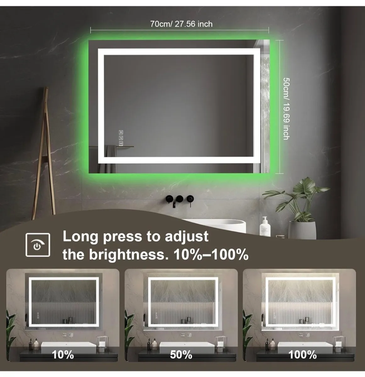 Smart Illuminated Wall Mirror for Bathroom, 70x50c - Image 2