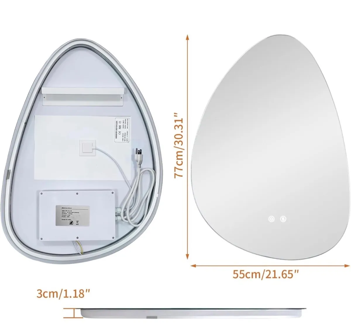 Bathroom Mirror with LED Lights: 550x770mm Asymmet - Image 2