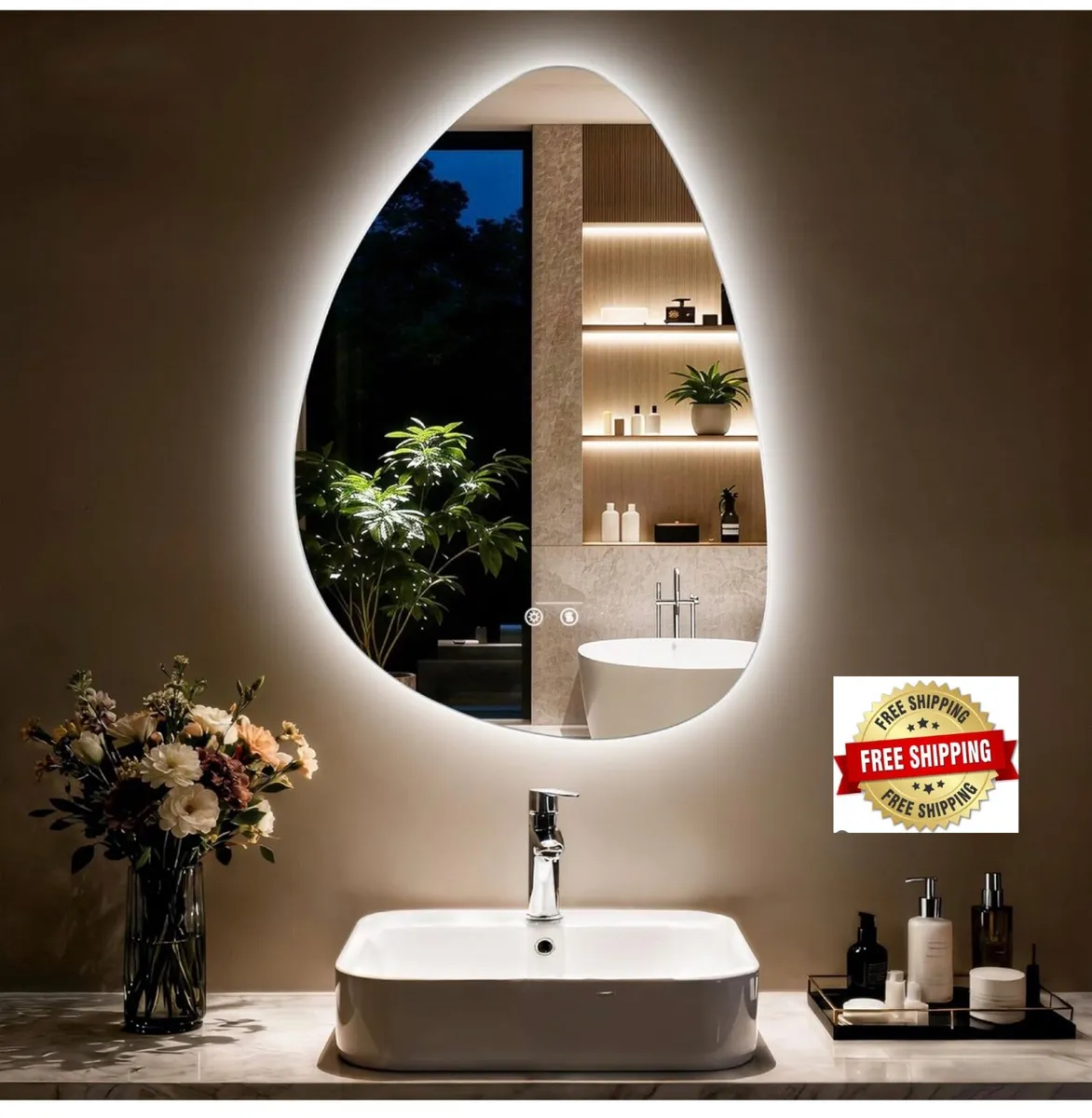 Bathroom Mirror with LED Lights: 550x770mm Asymmet - Image 1